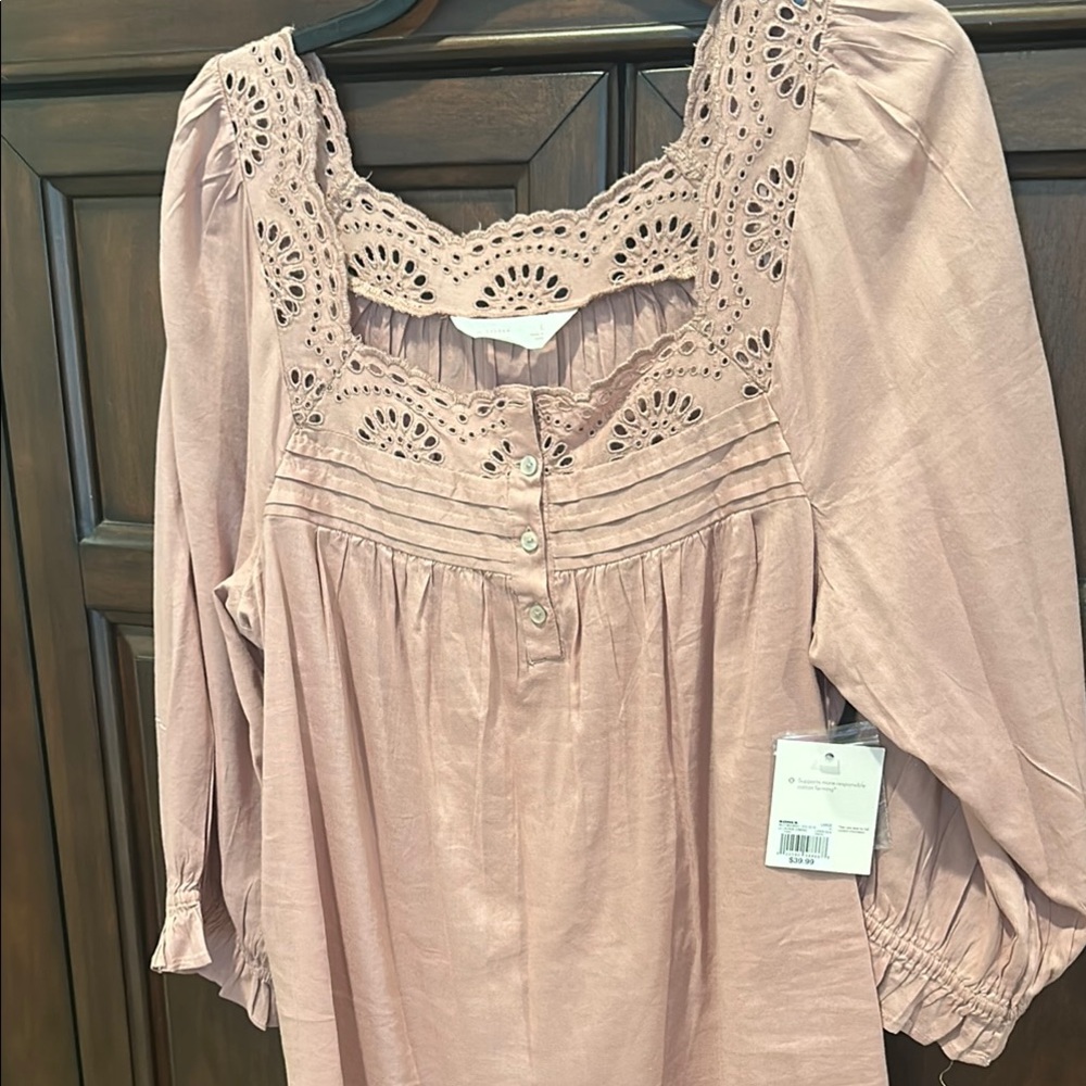 LC Lauren Conrad Pink Puff Sleeve Blouse with Pleated Ruffles